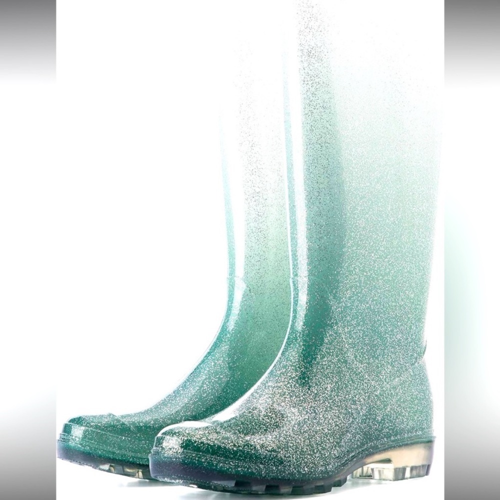 Green Ombre Glitter Rain Boots